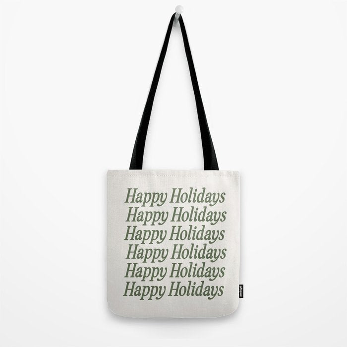 Happy Holidays Muted Green On Cream Tote Bag Gallery Image 2