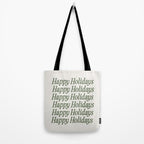 Happy Holidays Muted Green On Cream Tote Bag Gallery Image 2