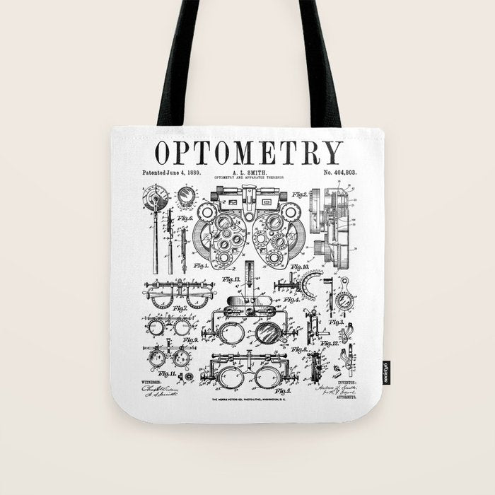 Optometrist Optometry Eye Doctor Tools Vintage Patent Print Tote Bag Gallery Image 1