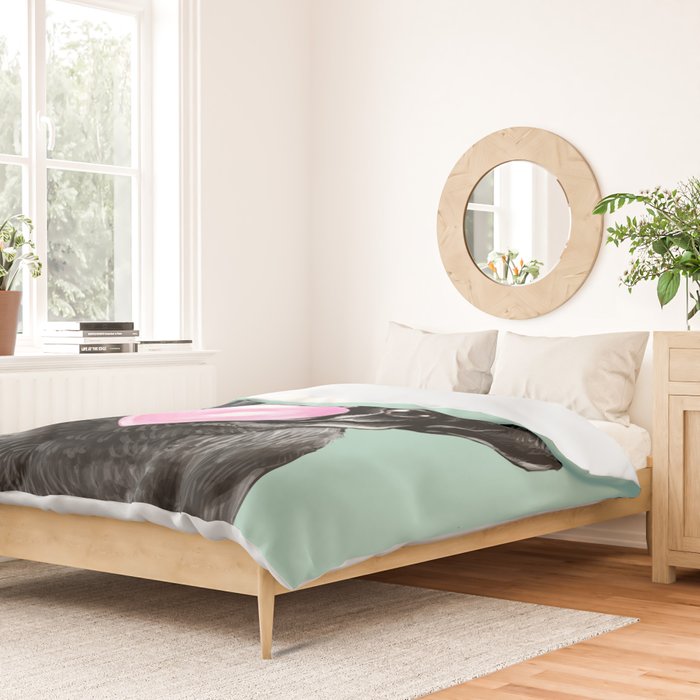 Bubble Gum Black Pug in Green Duvet Cover Gallery Image 2