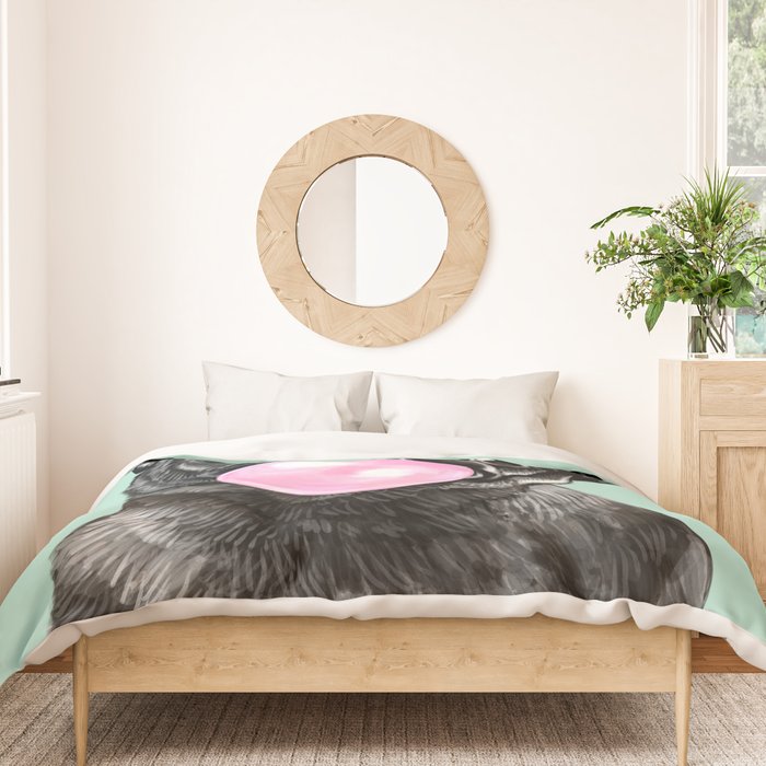 Bubble Gum Black Pug in Green Duvet Cover Gallery Image 3