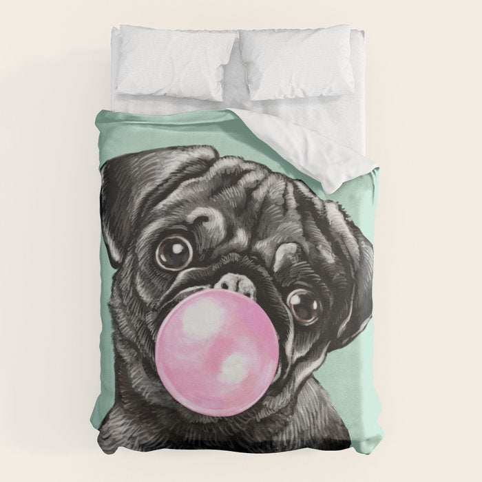Bubble Gum Black Pug in Green Duvet Cover Gallery Image 6