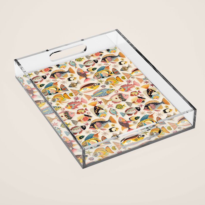 Whimsical Underwater World Multicolor Fish Pattern Acrylic Tray Gallery Image 1