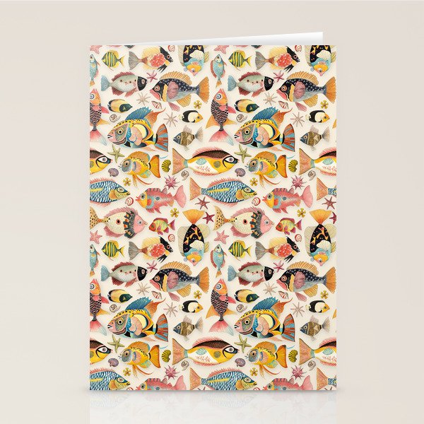 Whimsical Underwater World Multicolor Fish Pattern Stationery Card Gallery Image 2