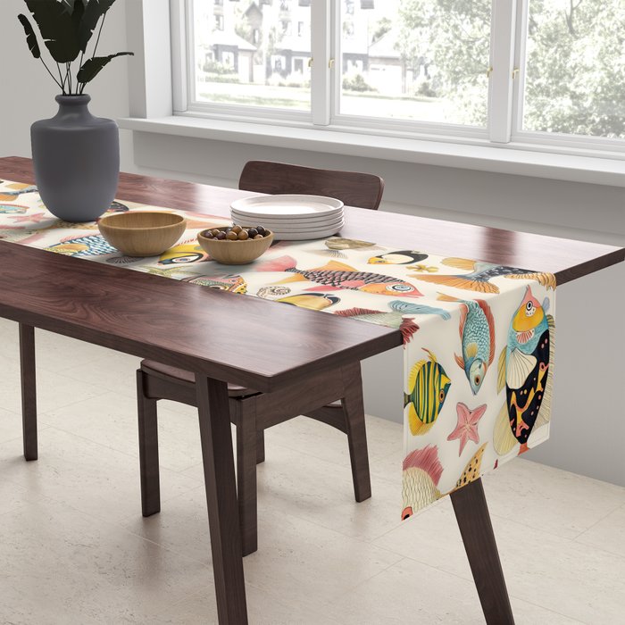 Whimsical Underwater World Multicolor Fish Pattern Table Runner Gallery Image 2