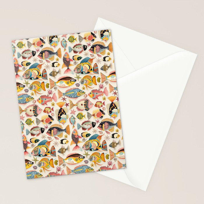 Whimsical Underwater World Multicolor Fish Pattern Stationery Card Gallery Image 2