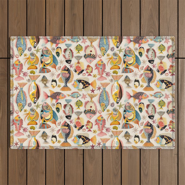 Whimsical Underwater World Multicolor Fish Pattern Outdoor Rug Gallery Image 1