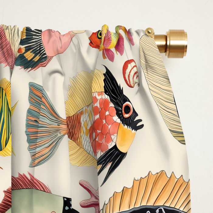 Whimsical Underwater World Multicolor Fish Pattern Window Curtain Gallery Image 2