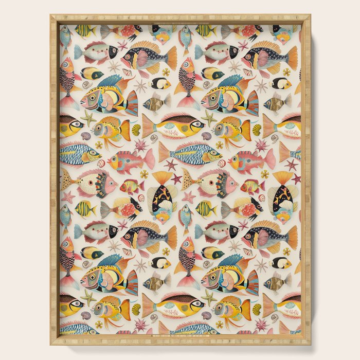 Whimsical Underwater World Multicolor Fish Pattern Serving Tray Gallery Image 1
