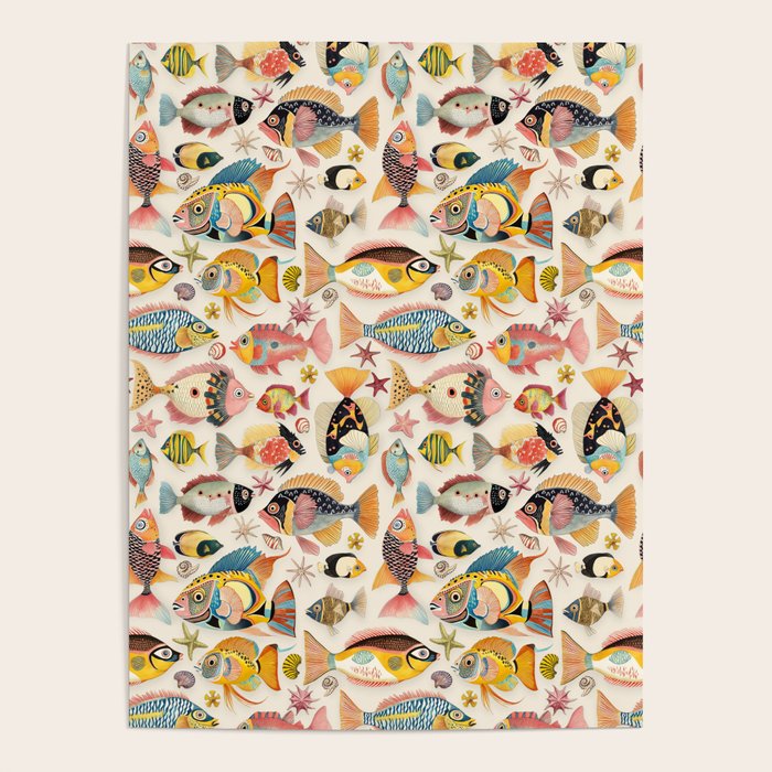 Whimsical Underwater World Multicolor Fish Pattern Poster Gallery Image 1