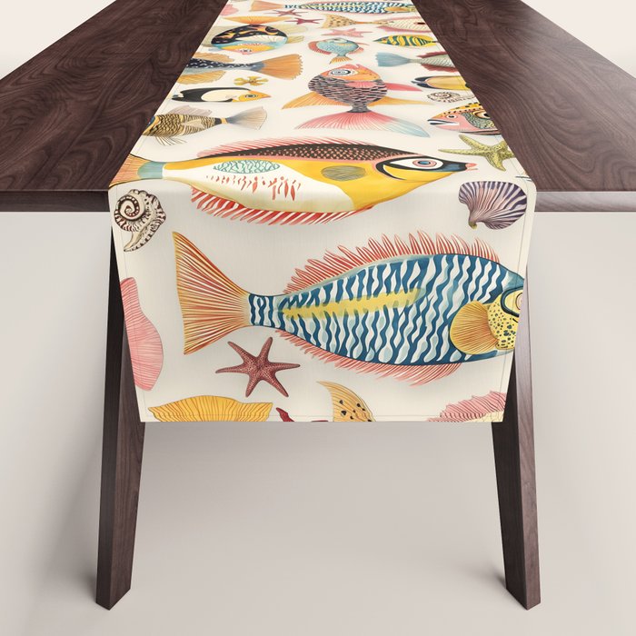 Whimsical Underwater World Multicolor Fish Pattern Table Runner Gallery Image 1