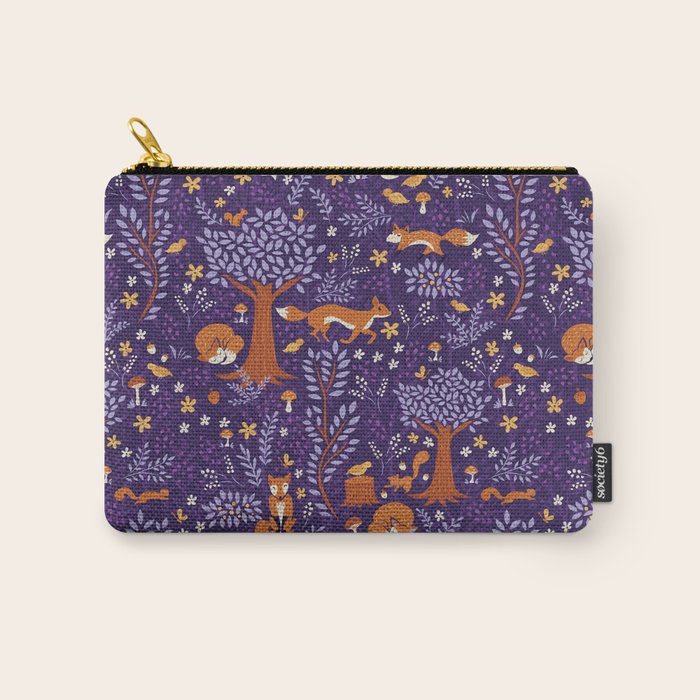 Foxes Playing in a Purple Forest Carry All Pouch Gallery Image 1