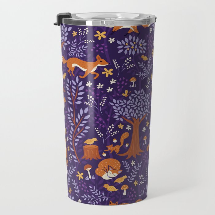 Foxes Playing in a Purple Forest Travel Mug Gallery Image 3