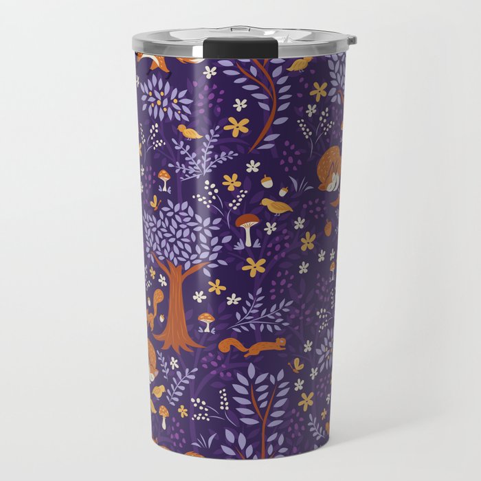 Foxes Playing in a Purple Forest Travel Mug Gallery Image 1