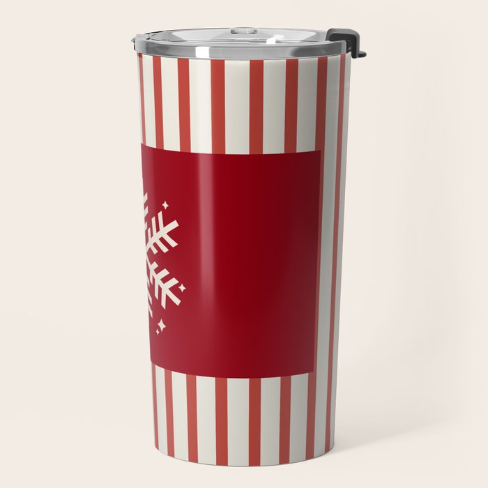 Snowflake Red Striped Travel Mug Gallery Image 2