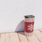 Snowflake Red Striped Travel Mug Gallery Image 4