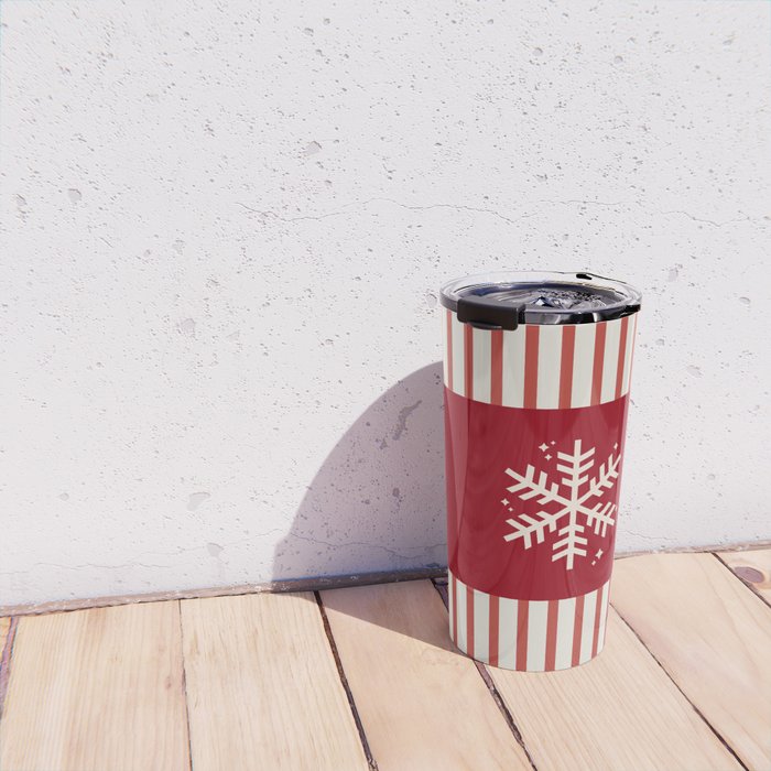 Snowflake Red Striped Travel Mug Gallery Image 4