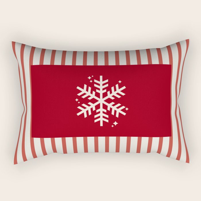 Snowflake Red Striped Rectangular Pillow Gallery Image 1
