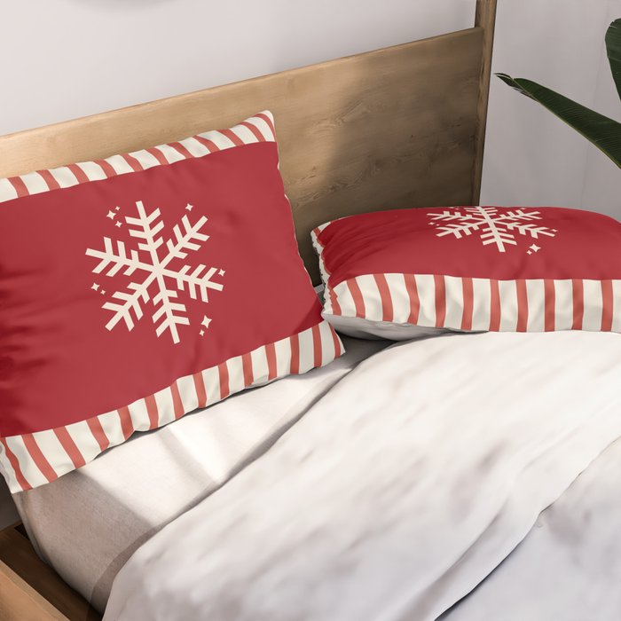 Snowflake Red Striped Pillow Sham Gallery Image 2