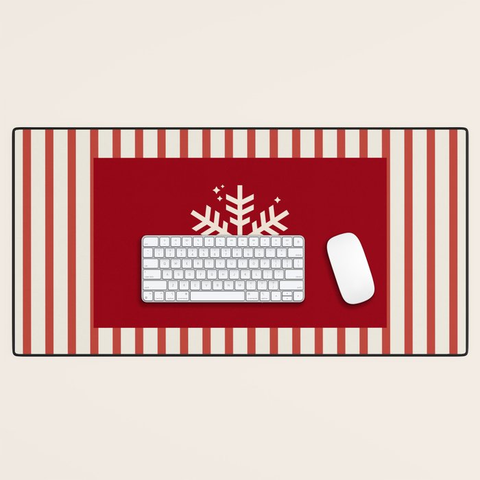 Snowflake Red Striped Desk Mat Gallery Image 1