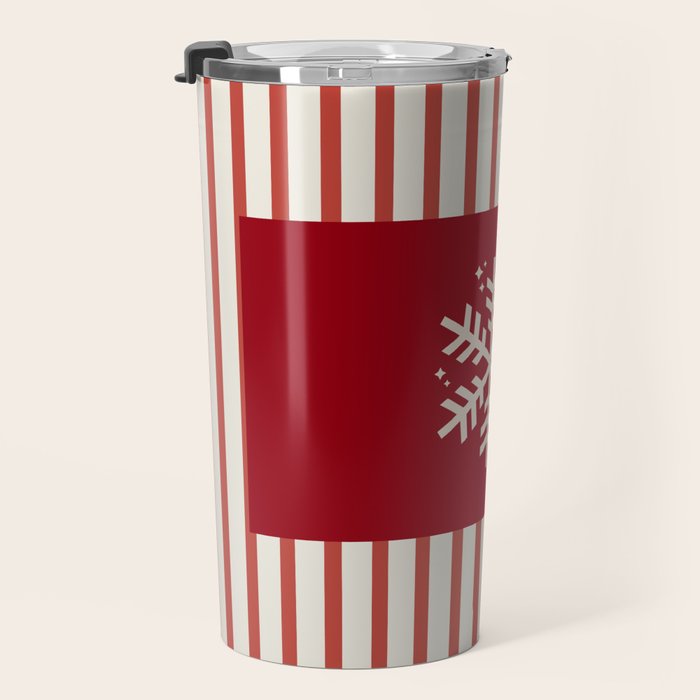 Snowflake Red Striped Travel Mug Gallery Image 3