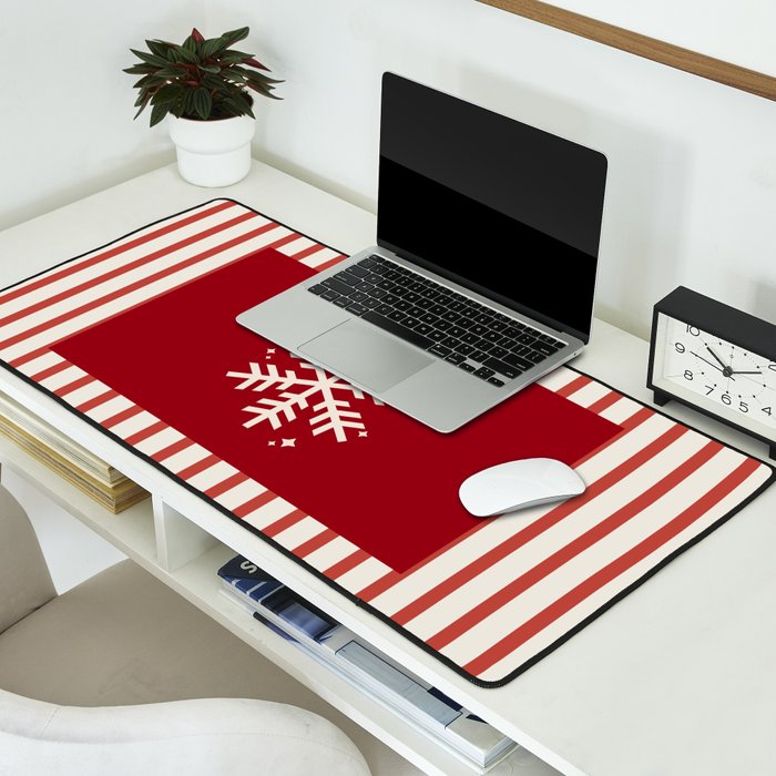 Snowflake Red Striped Desk Mat Gallery Image 2