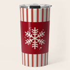 Snowflake Red Striped Travel Mug Gallery Image 1
