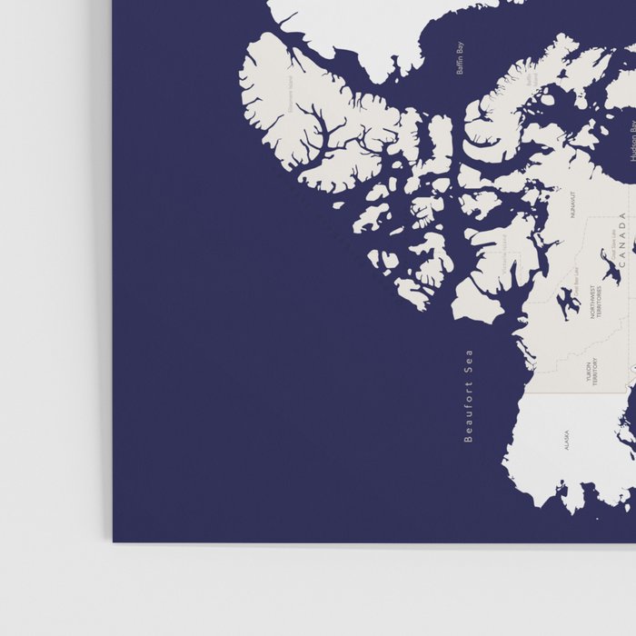 Navy blue and cream world map, "Austin" Poster Gallery Image 3