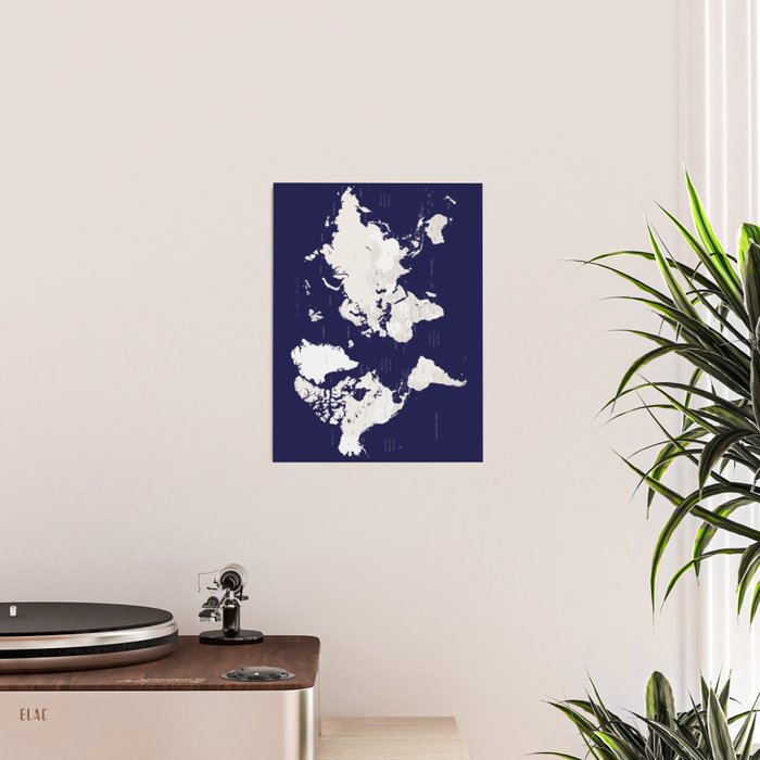 Navy blue and cream world map, "Austin" Poster Gallery Image 2