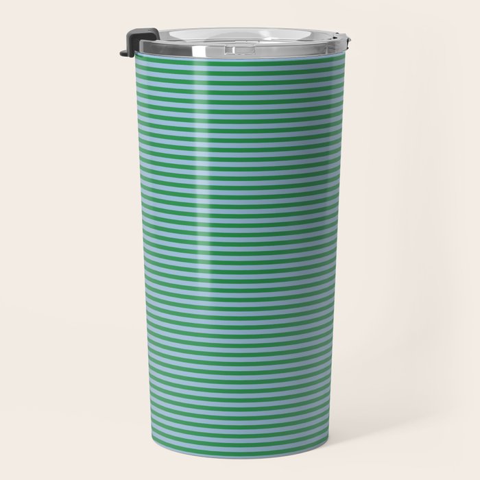 Ultra Fine Stripes Green and Light Blue Thin Stripe Pattern Travel Mug Gallery Image 3