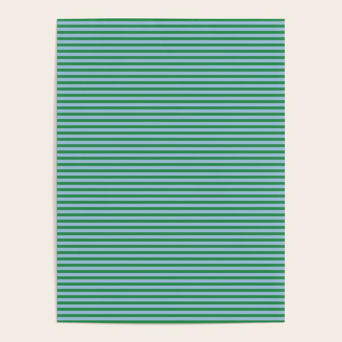 Ultra Fine Stripes Green and Light Blue Thin Stripe Pattern Poster Gallery Image 4