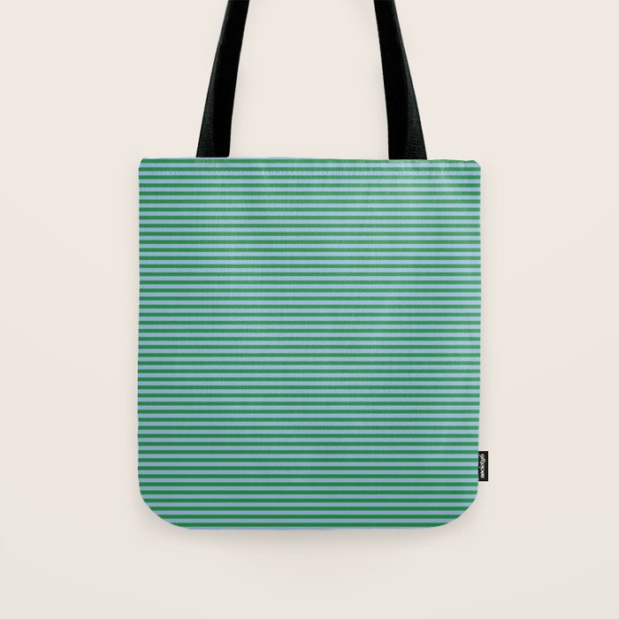 Ultra Fine Stripes Green and Light Blue Thin Stripe Pattern Tote Bag Gallery Image 1