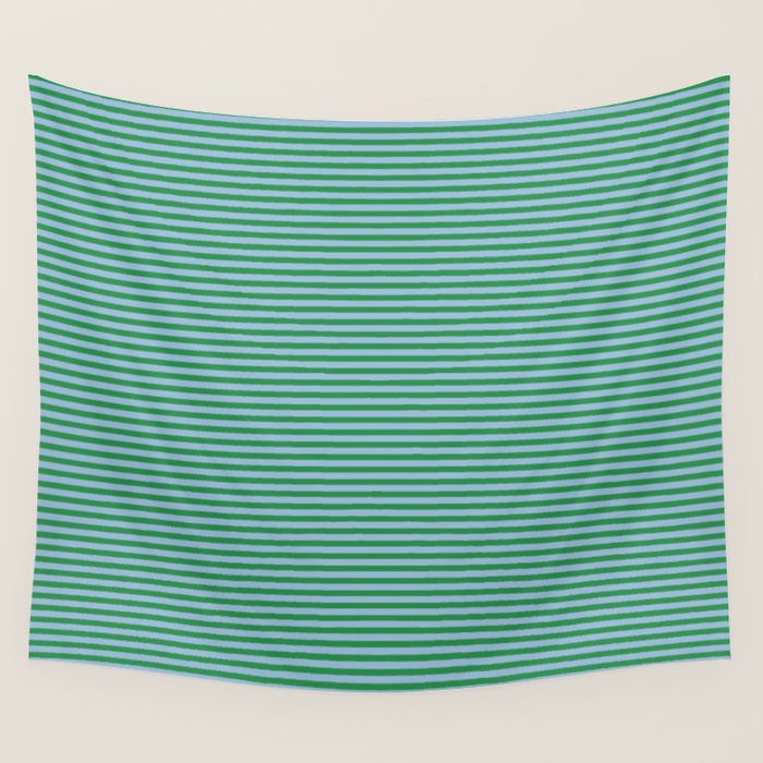 Ultra Fine Stripes Green and Light Blue Thin Stripe Pattern Wall Tapestry Gallery Image 4