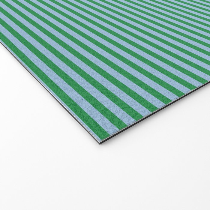 Ultra Fine Stripes Green and Light Blue Thin Stripe Pattern Welcome Mat Gallery Image 2