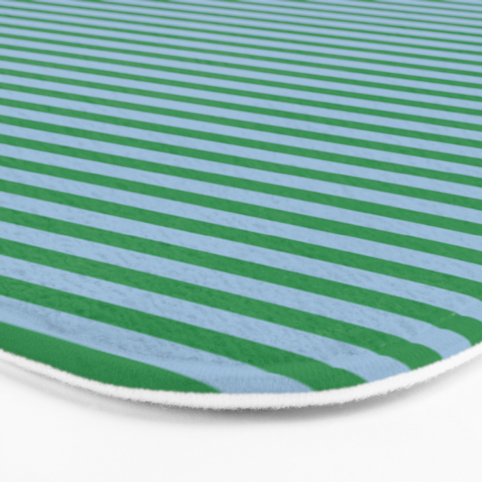 Ultra Fine Stripes Green and Light Blue Thin Stripe Pattern Bath Mat Gallery Image 3