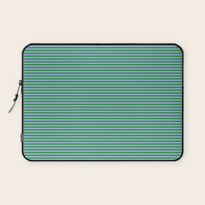 Ultra Fine Stripes Green and Light Blue Thin Stripe Pattern Laptop Sleeve Gallery Image 1
