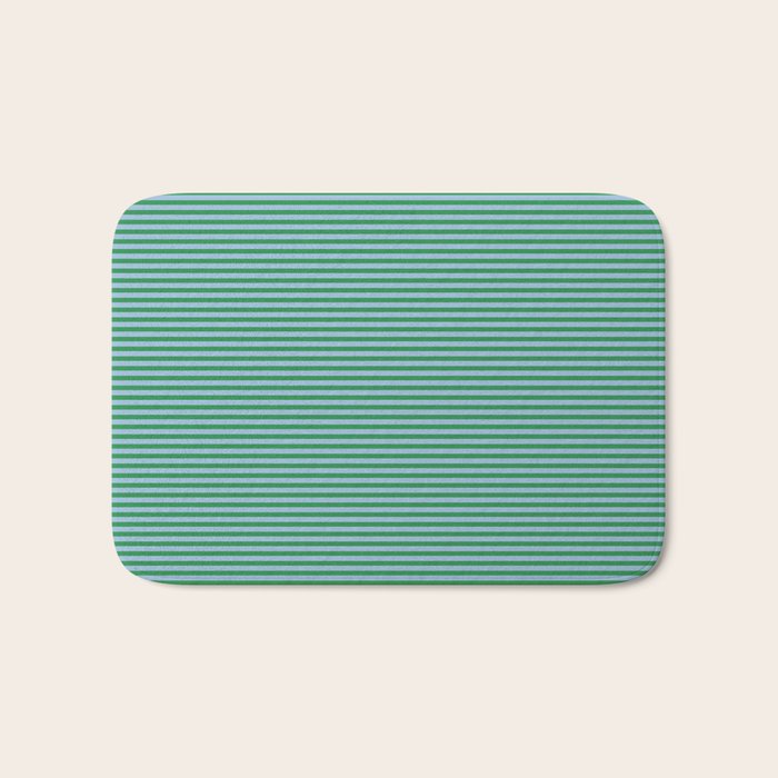 Ultra Fine Stripes Green and Light Blue Thin Stripe Pattern Bath Mat Gallery Image 1