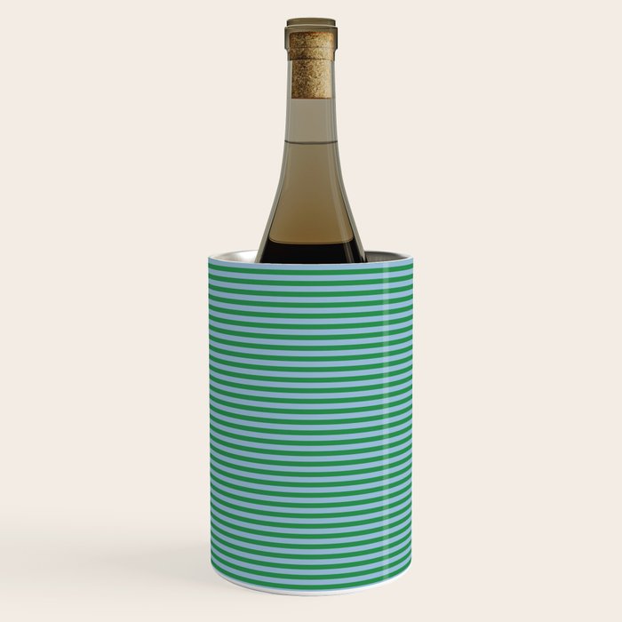 Ultra Fine Stripes Green and Light Blue Thin Stripe Pattern Wine Chiller Gallery Image 3