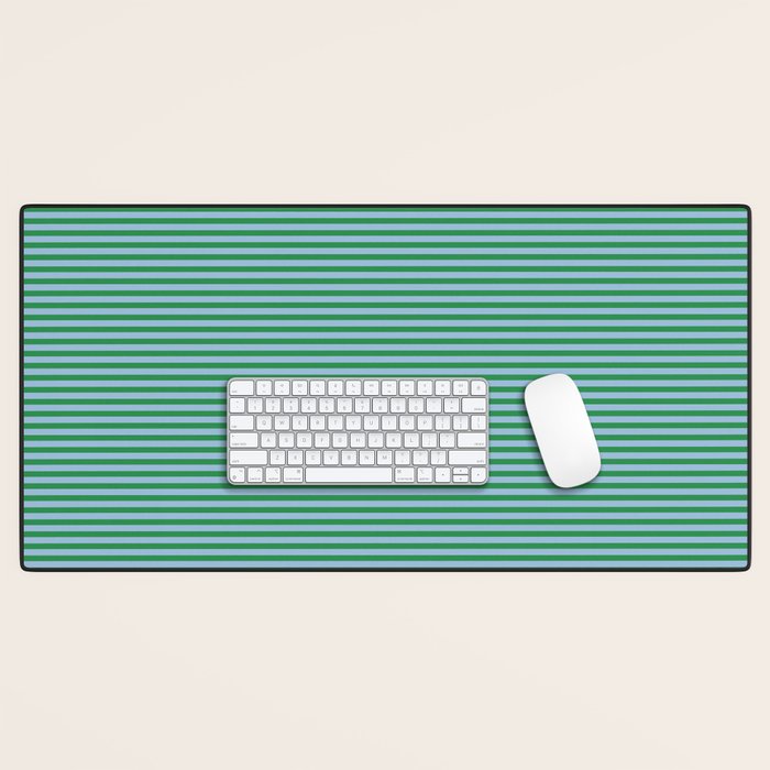 Ultra Fine Stripes Green and Light Blue Thin Stripe Pattern Desk Mat Gallery Image 1