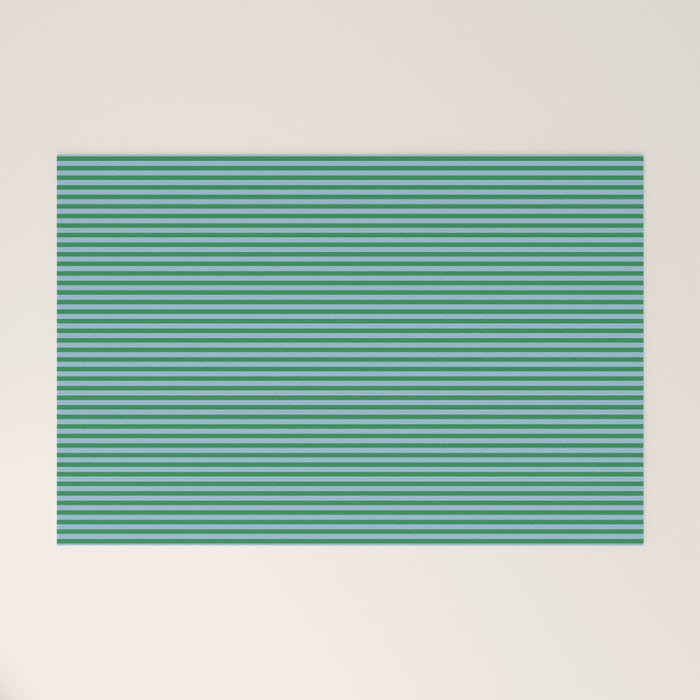 Ultra Fine Stripes Green and Light Blue Thin Stripe Pattern Welcome Mat Gallery Image 1