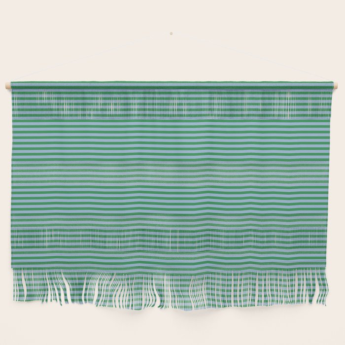 Ultra Fine Stripes Green and Light Blue Thin Stripe Pattern Wall Hanging Gallery Image 1