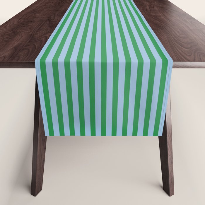 Ultra Fine Stripes Green and Light Blue Thin Stripe Pattern Table Runner Gallery Image 1