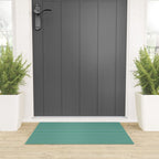 Ultra Fine Stripes Green and Light Blue Thin Stripe Pattern Welcome Mat Gallery Image 3