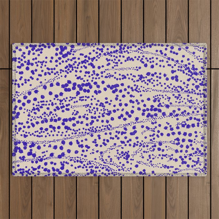 Strata - Organic Ink Blot Abstract in Cobalt Blue and Beige Outdoor Rug Gallery Image 1