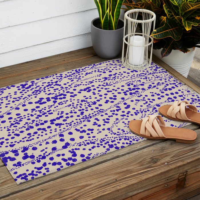 Strata - Organic Ink Blot Abstract in Cobalt Blue and Beige Outdoor Rug Gallery Image 2