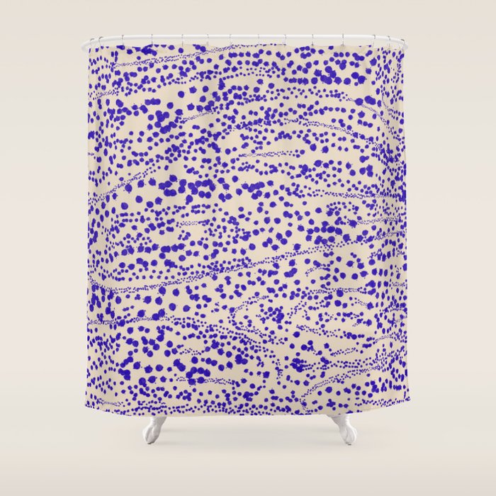 Strata - Organic Ink Blot Abstract in Cobalt Blue and Beige Shower Curtain Gallery Image 1
