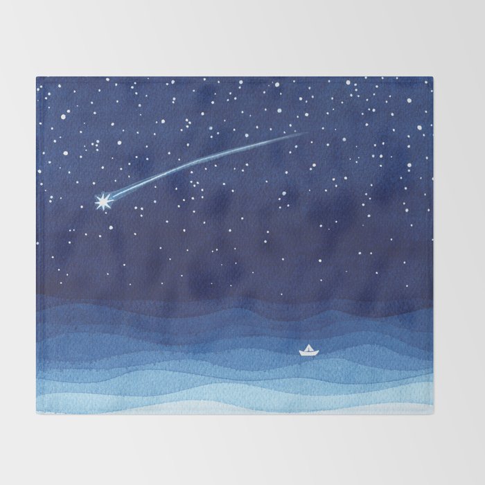 Falling star, shooting star, sailboat ocean waves blue sea Throw Blanket Gallery Image 2