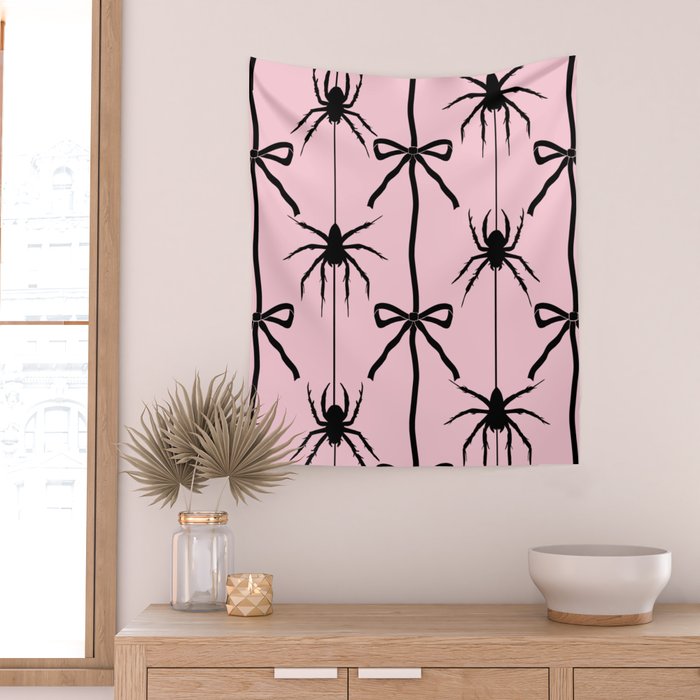 Spider and Bows on Pink Wall Tapestry Gallery Image 2