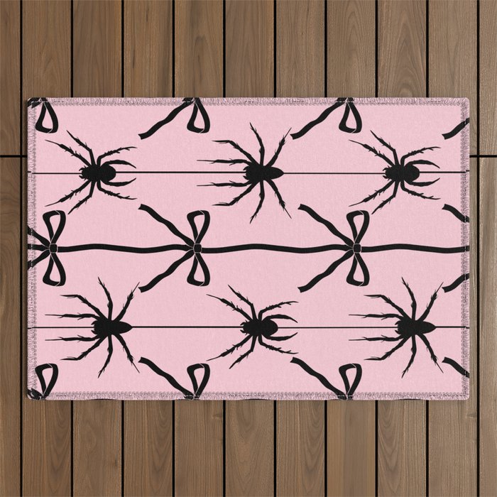 Spider and Bows on Pink Outdoor Rug Gallery Image 1