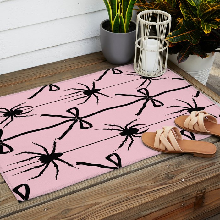 Spider and Bows on Pink Outdoor Rug Gallery Image 2
